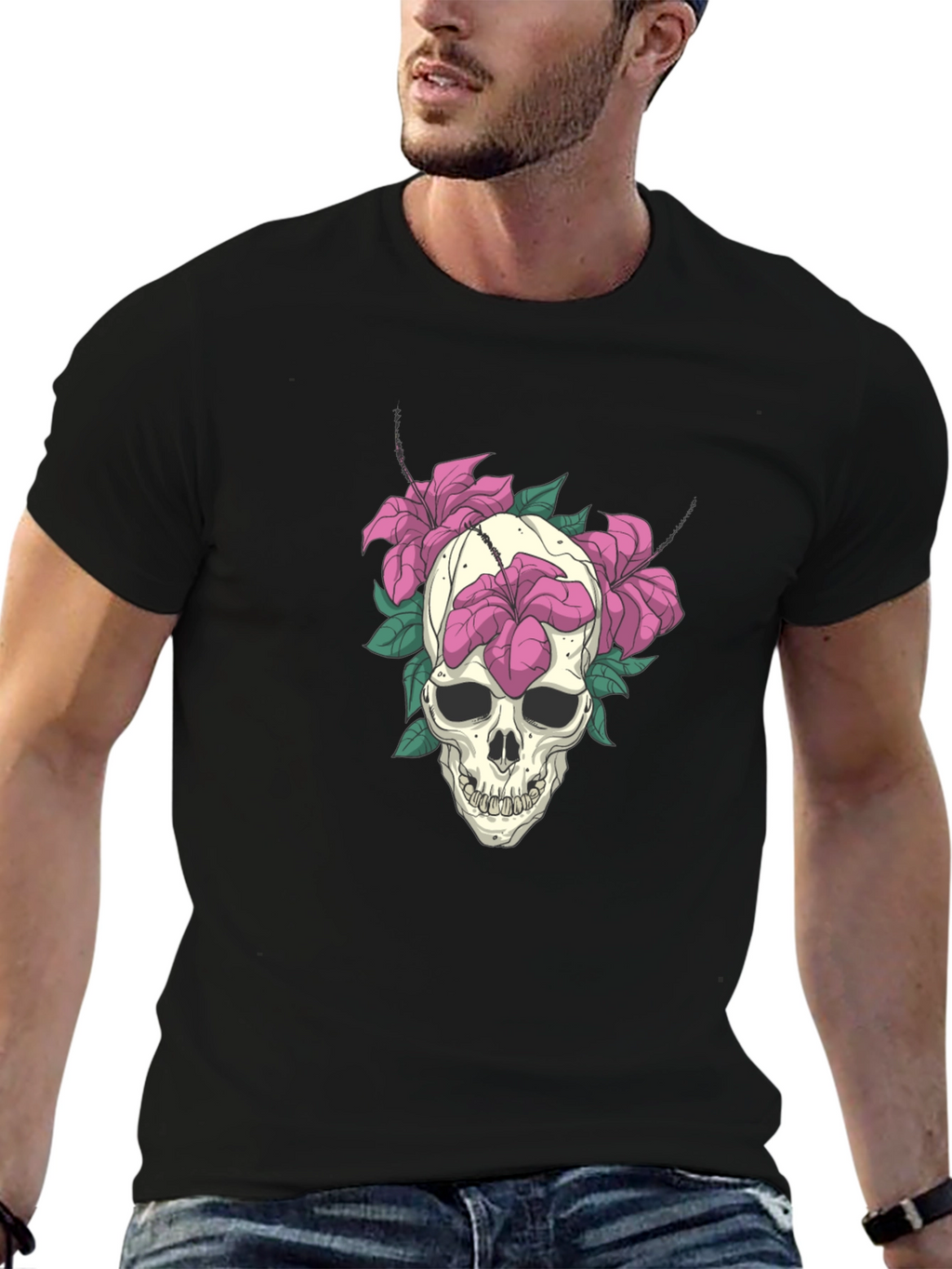Skull & Floral Graphic Tee - Edgy Style