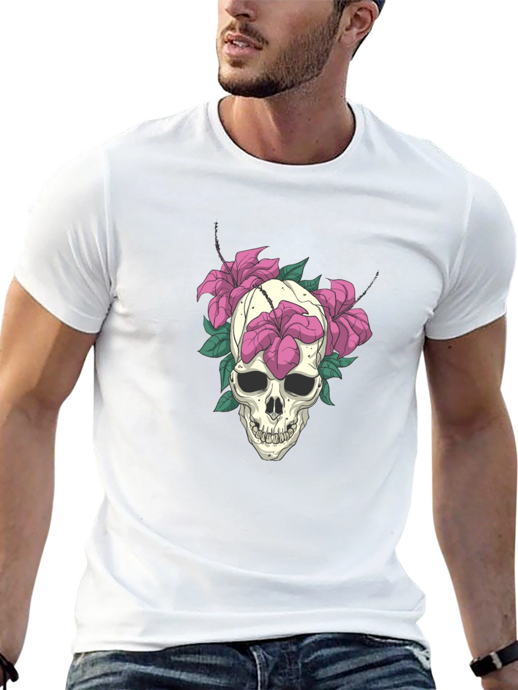 Skull & Floral Graphic Tee - Edgy Style