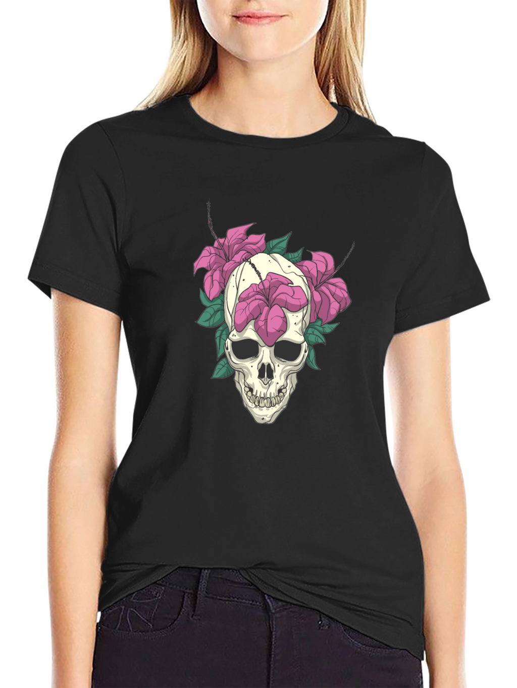 Skull & Floral Graphic Tee - Edgy Style