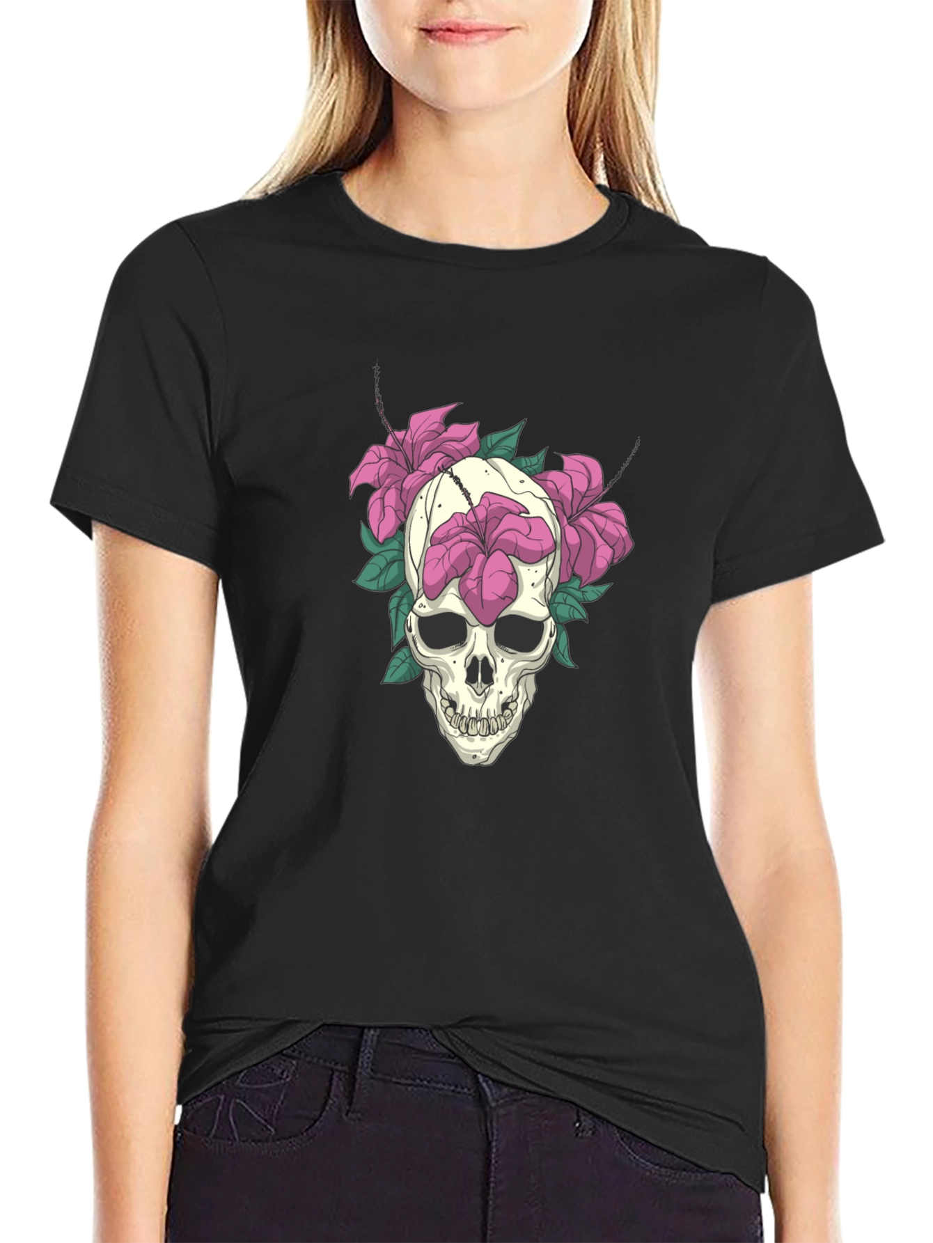 Skull & Floral Graphic Tee - Edgy Style