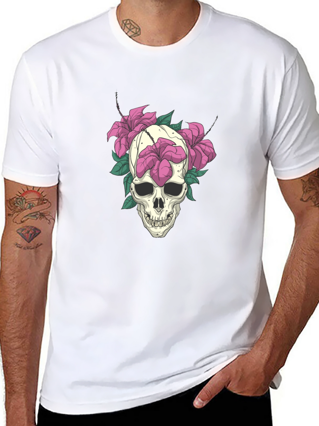 Skull & Floral Graphic Tee - Edgy Style