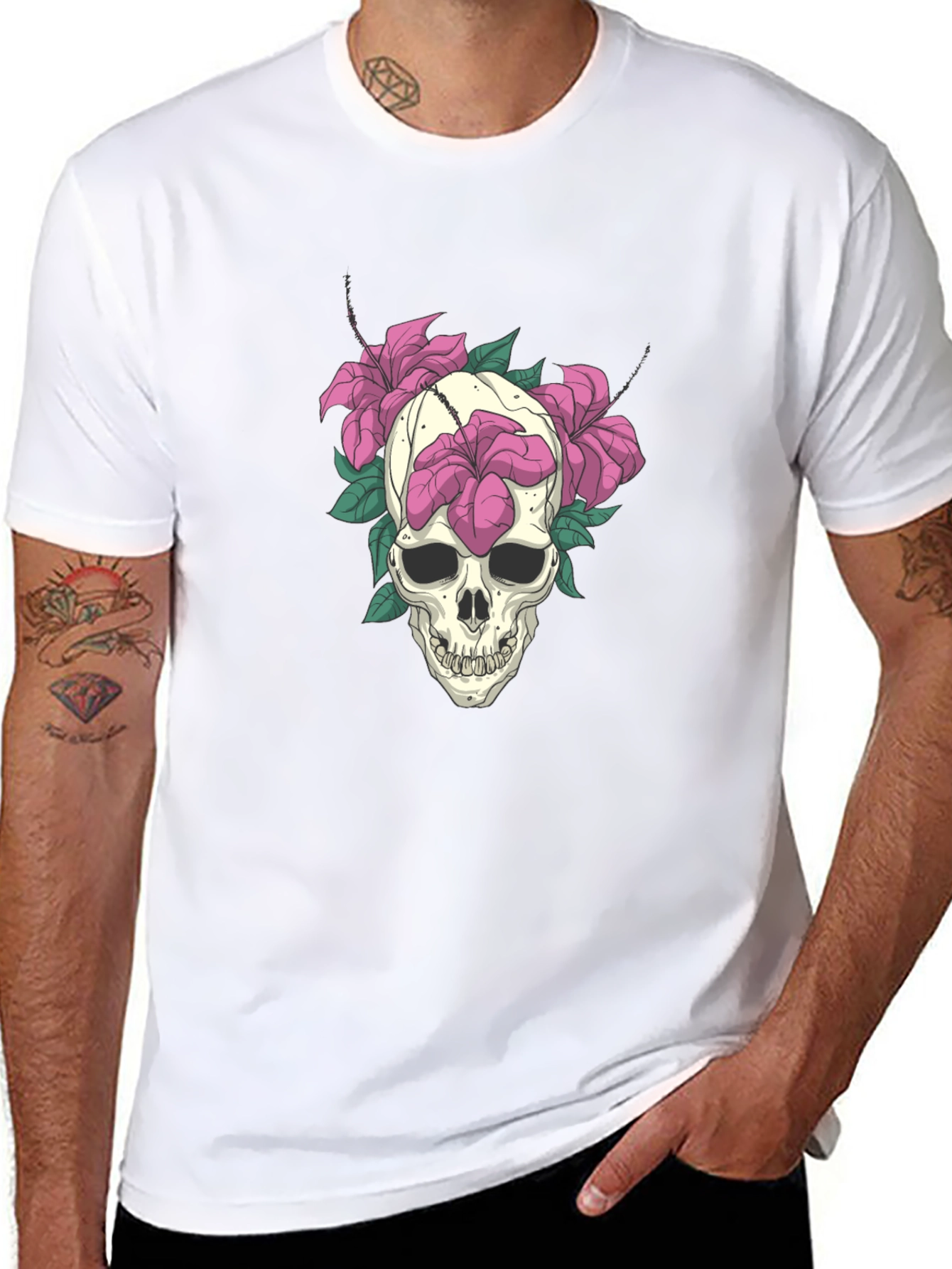 Skull & Floral Graphic Tee - Edgy Style