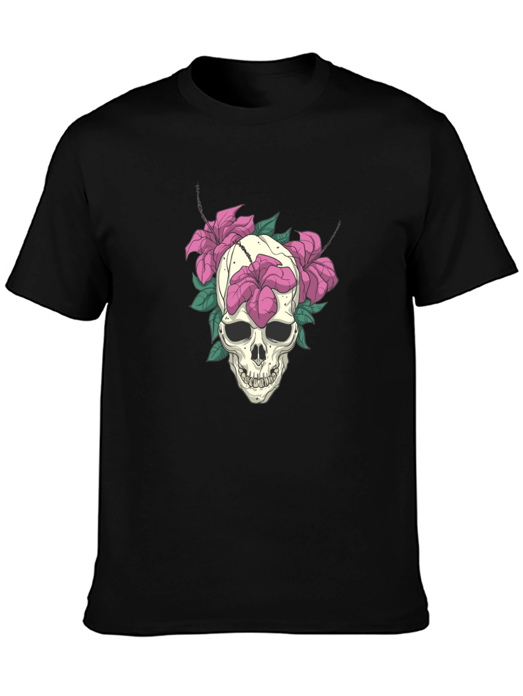 Skull & Floral Graphic Tee - Edgy Style