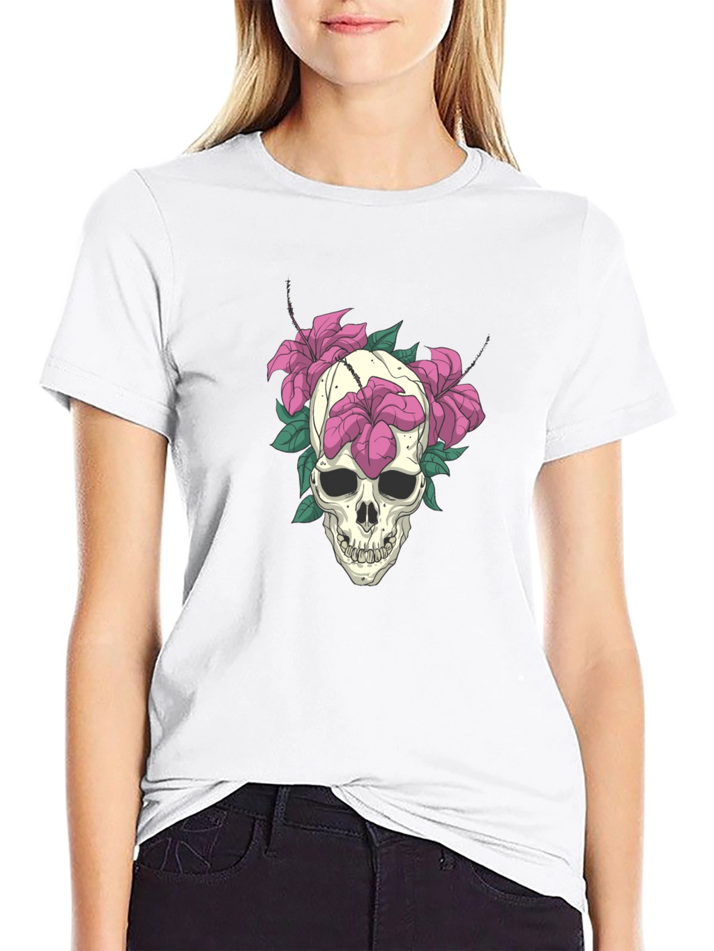 Skull & Floral Graphic Tee - Edgy Style