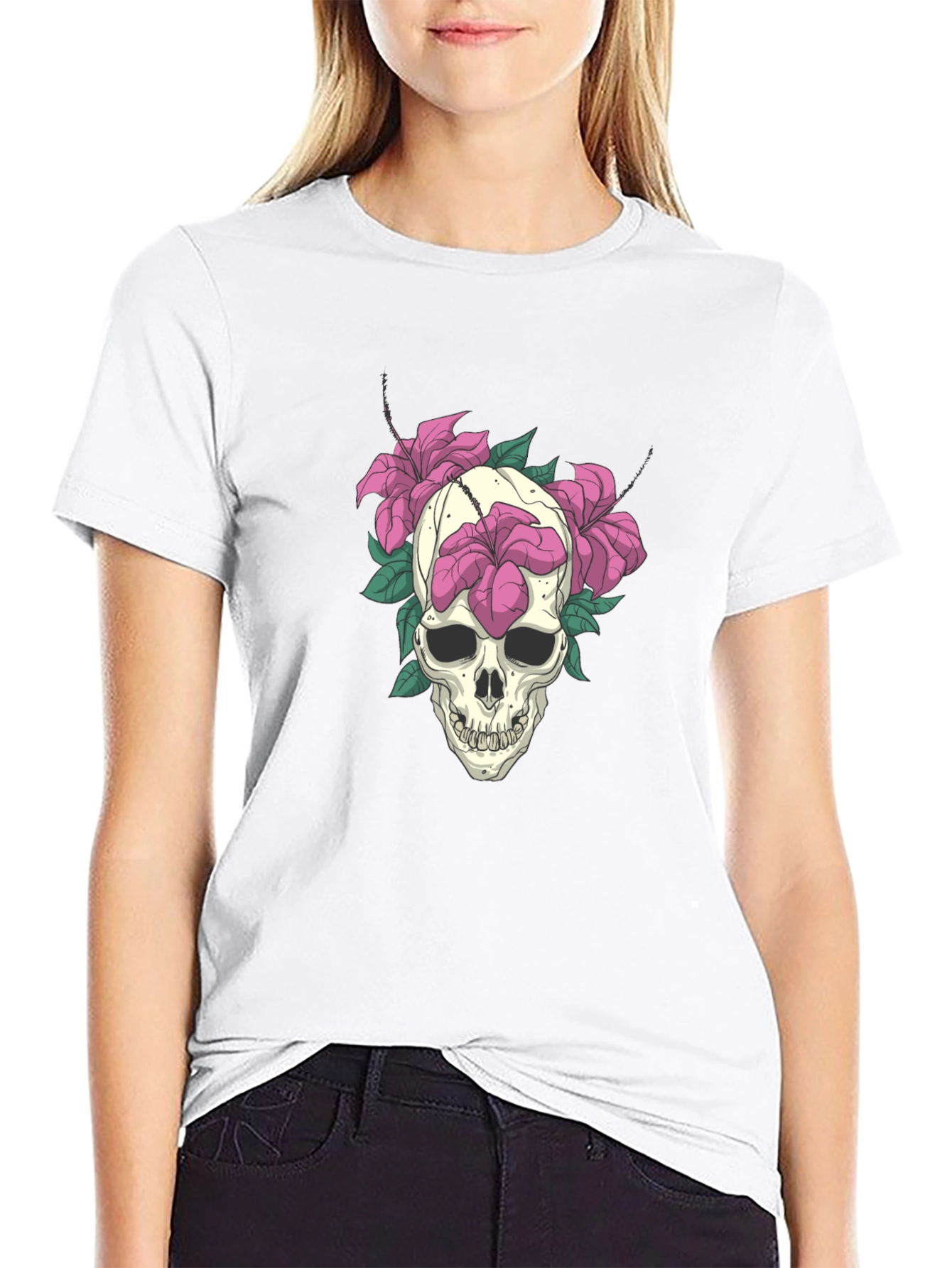 Skull & Floral Graphic Tee - Edgy Style