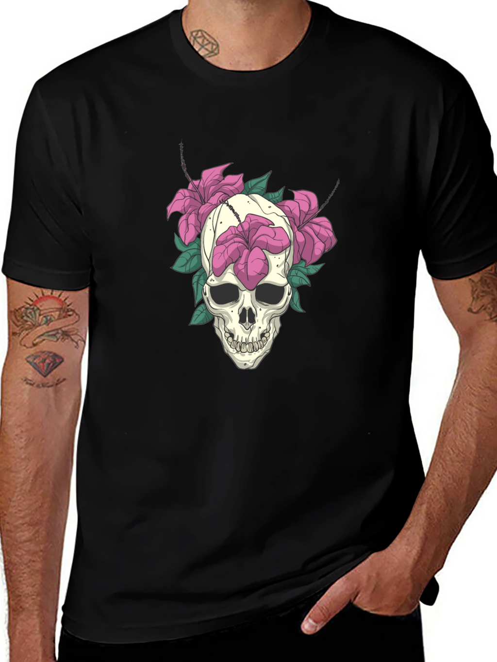 Skull & Floral Graphic Tee - Edgy Style