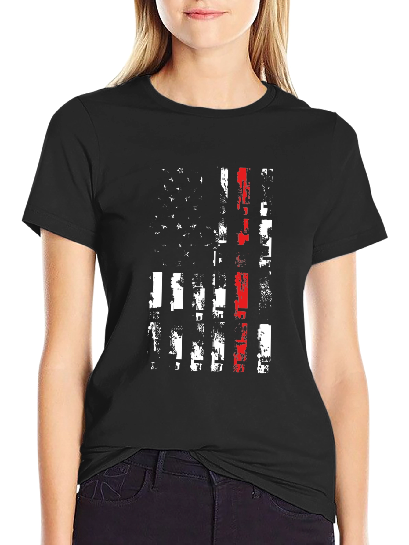 American Flag Thin Red Line T-Shirt - Firefighter Support