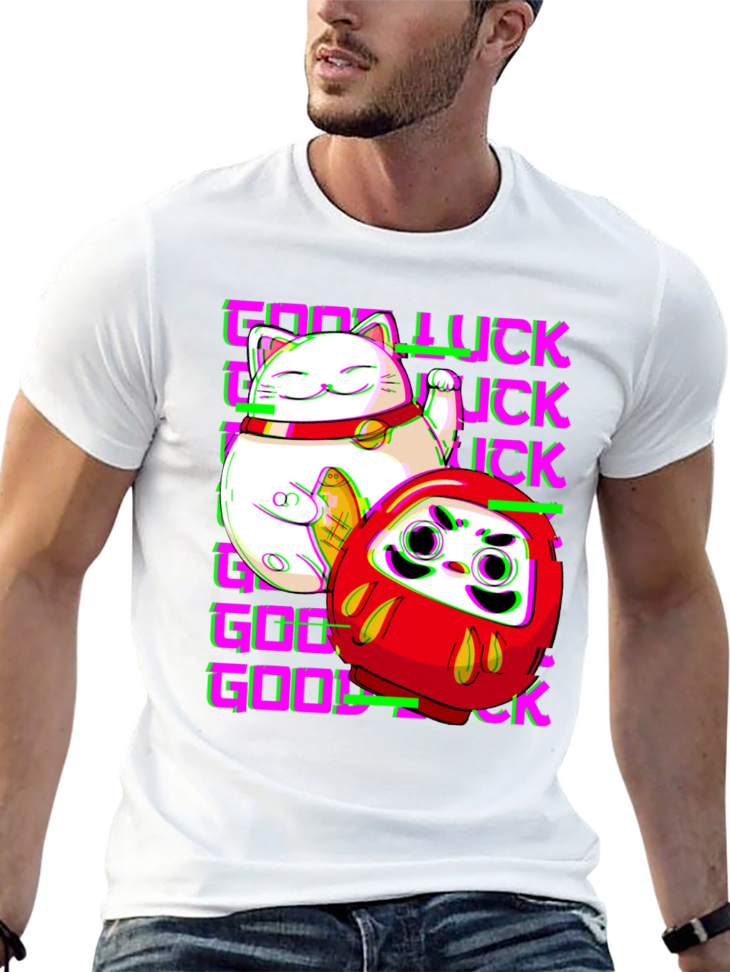 Lucky Cat & Daruma Doll Graphic T-Shirt