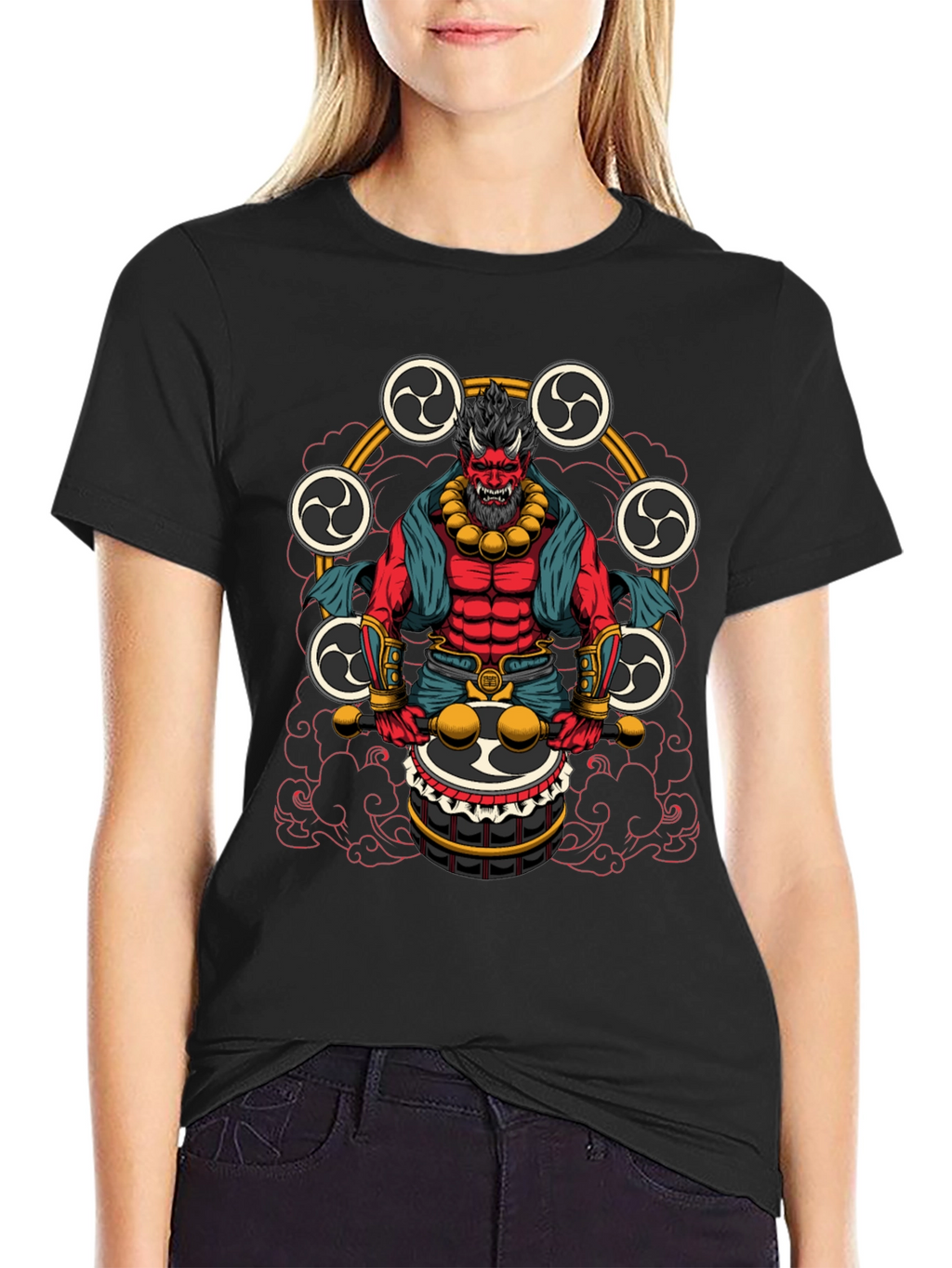 Japanese Oni Drummer T-Shirt - Unique Design
