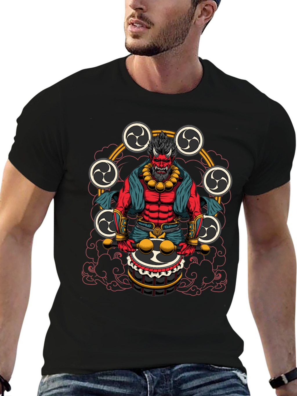 Japanese Oni Drummer T-Shirt - Unique Design