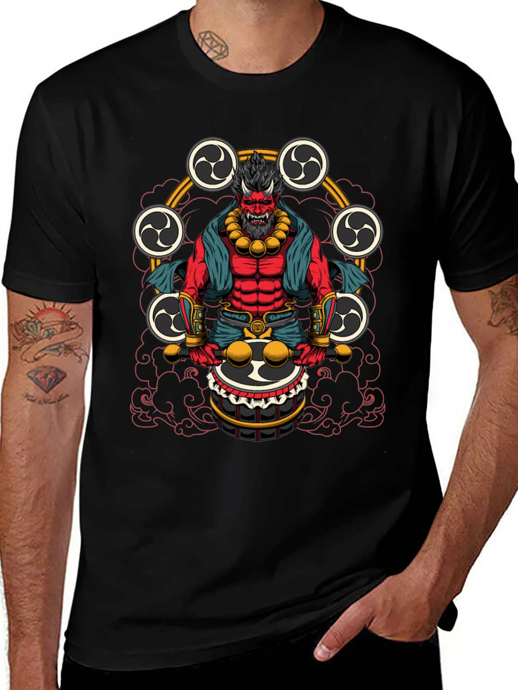 Japanese Oni Drummer T-Shirt - Unique Design