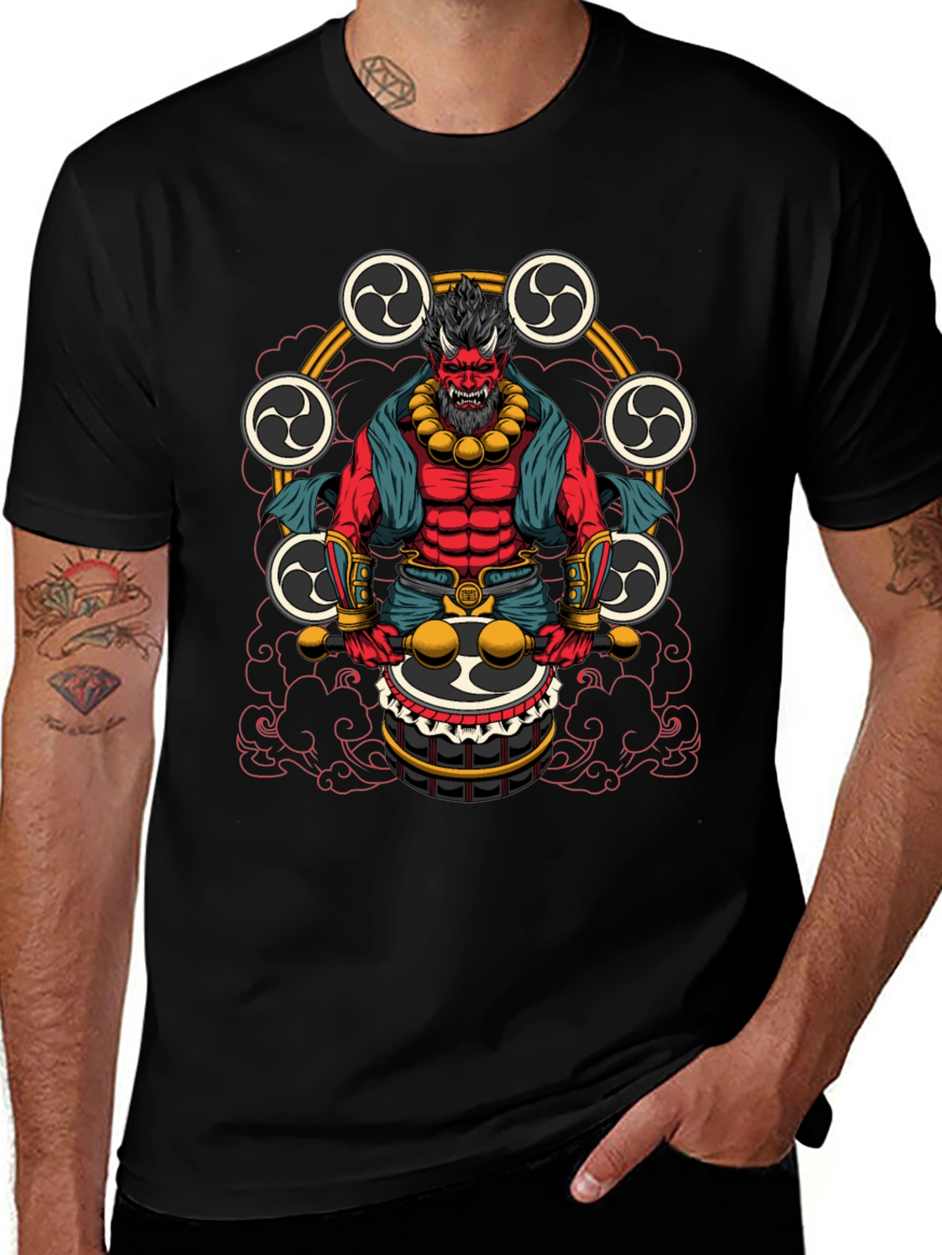 Japanese Oni Drummer T-Shirt - Unique Design