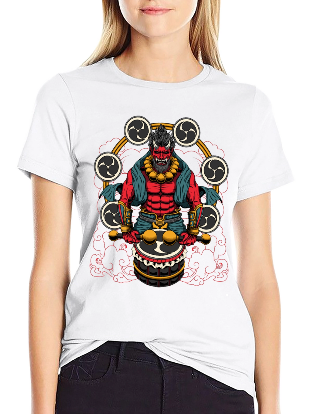 Japanese Oni Drummer T-Shirt - Unique Design