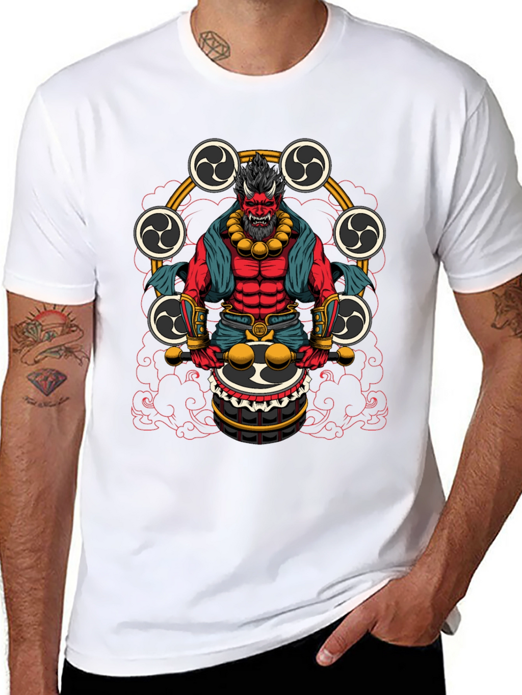 Japanese Oni Drummer T-Shirt - Unique Design