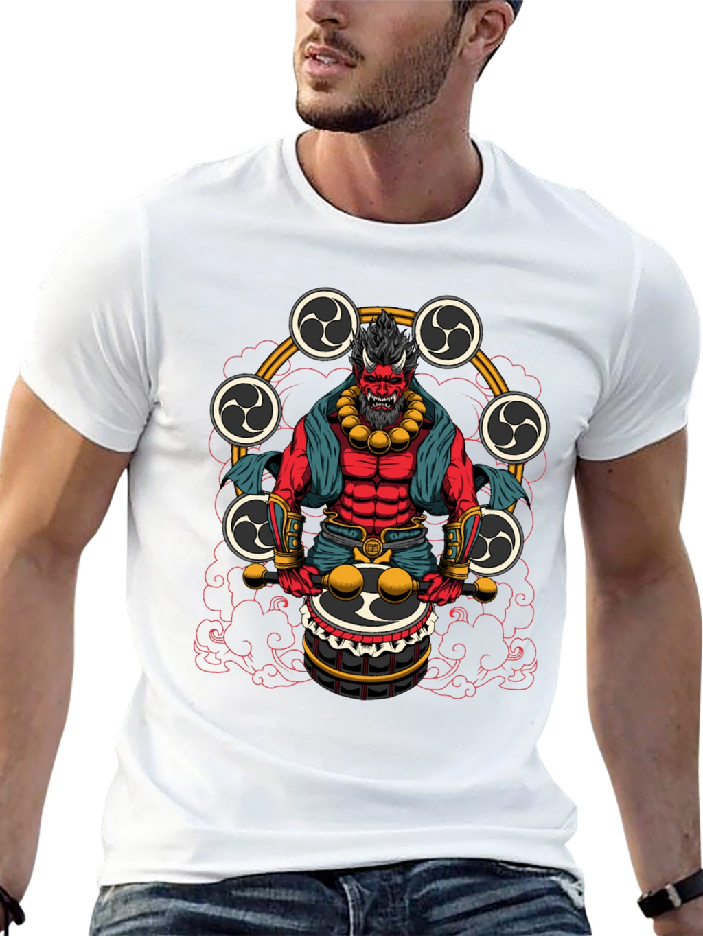 Japanese Oni Drummer T-Shirt - Unique Design