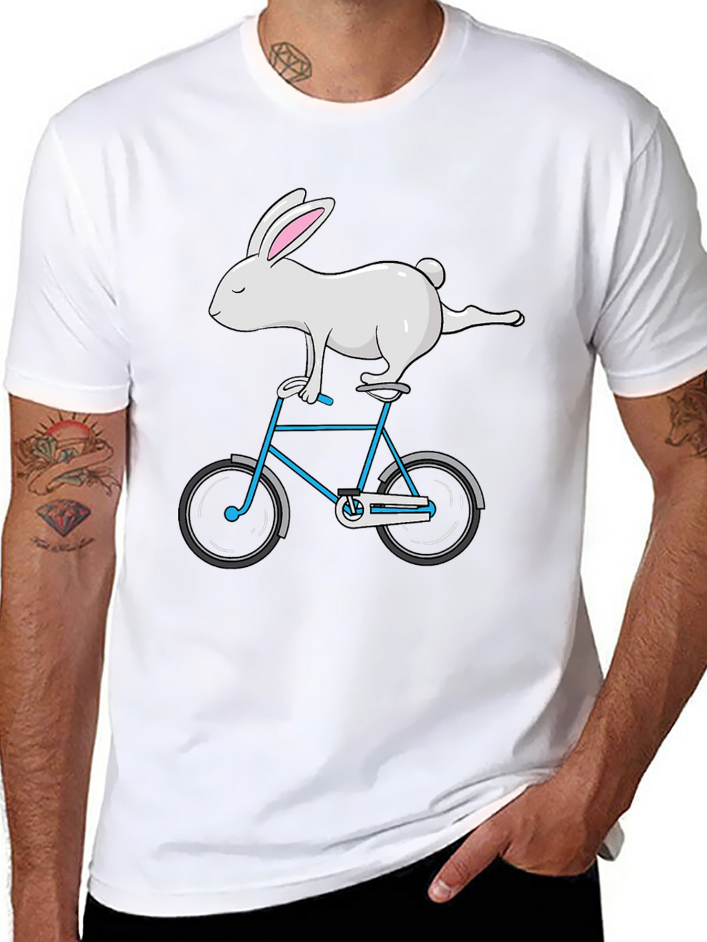 Rabbit on Bike Graphic Tee - Stylish Cotton T-Shirt