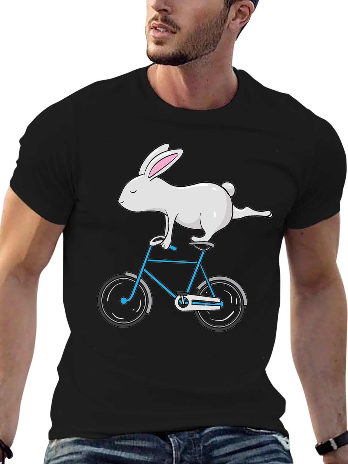 Rabbit on Bike Graphic Tee - Stylish Cotton T-Shirt