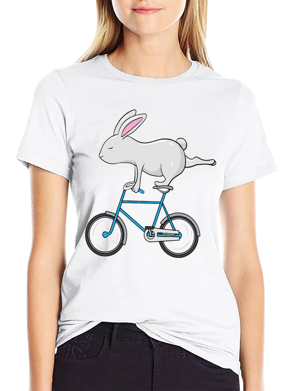 Rabbit on Bike Graphic Tee - Stylish Cotton T-Shirt
