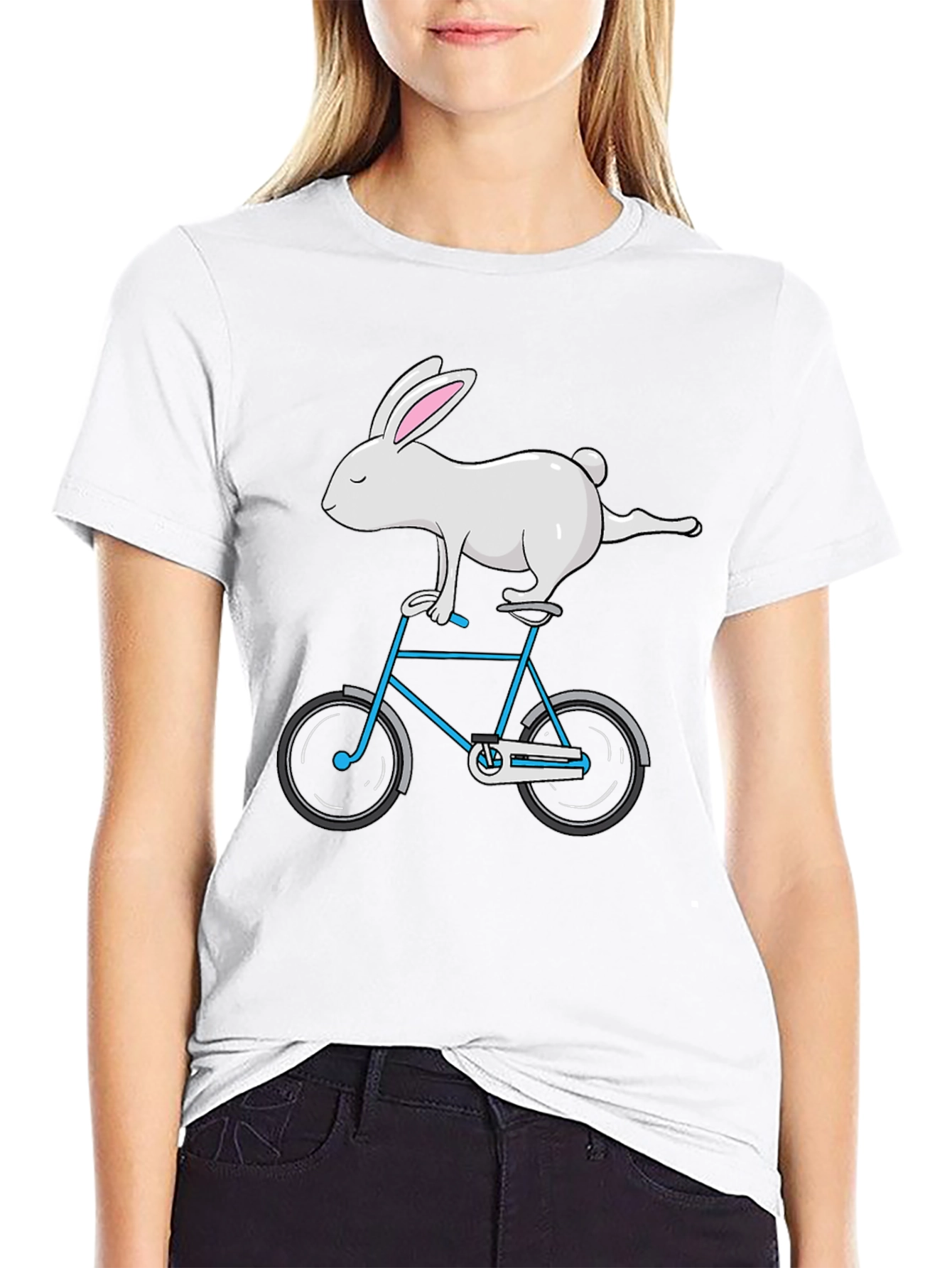 Rabbit on Bike Graphic Tee - Stylish Cotton T-Shirt