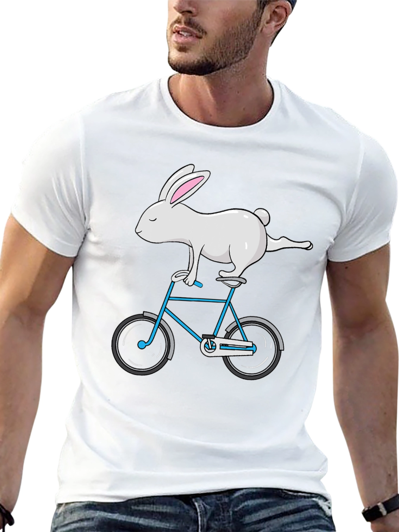 Rabbit on Bike Graphic Tee - Stylish Cotton T-Shirt