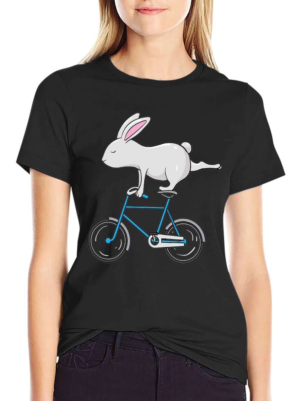 Rabbit on Bike Graphic Tee - Stylish Cotton T-Shirt