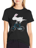 Rabbit on Bike Graphic Tee - Stylish Cotton T-Shirt