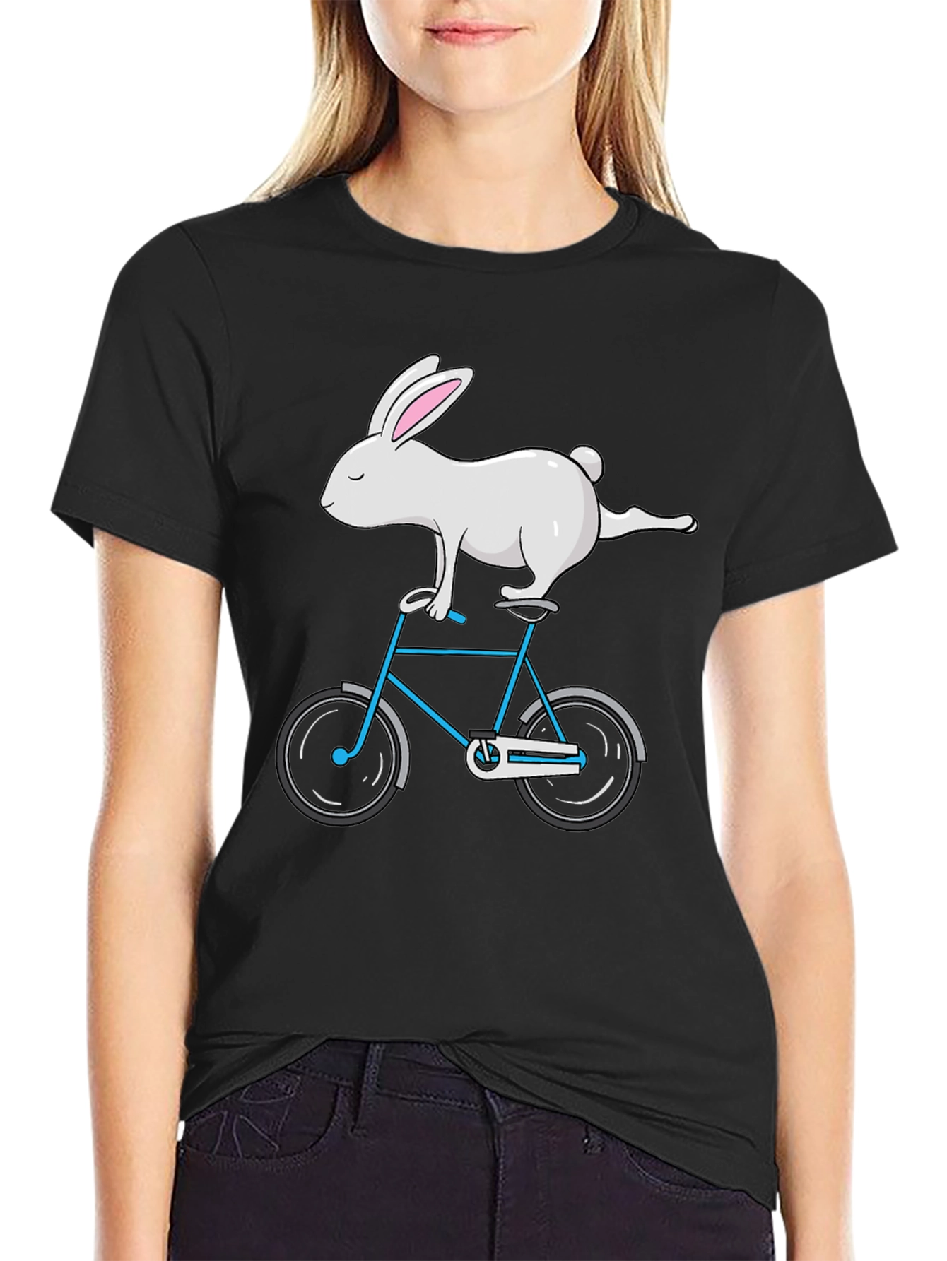 Rabbit on Bike Graphic Tee - Stylish Cotton T-Shirt