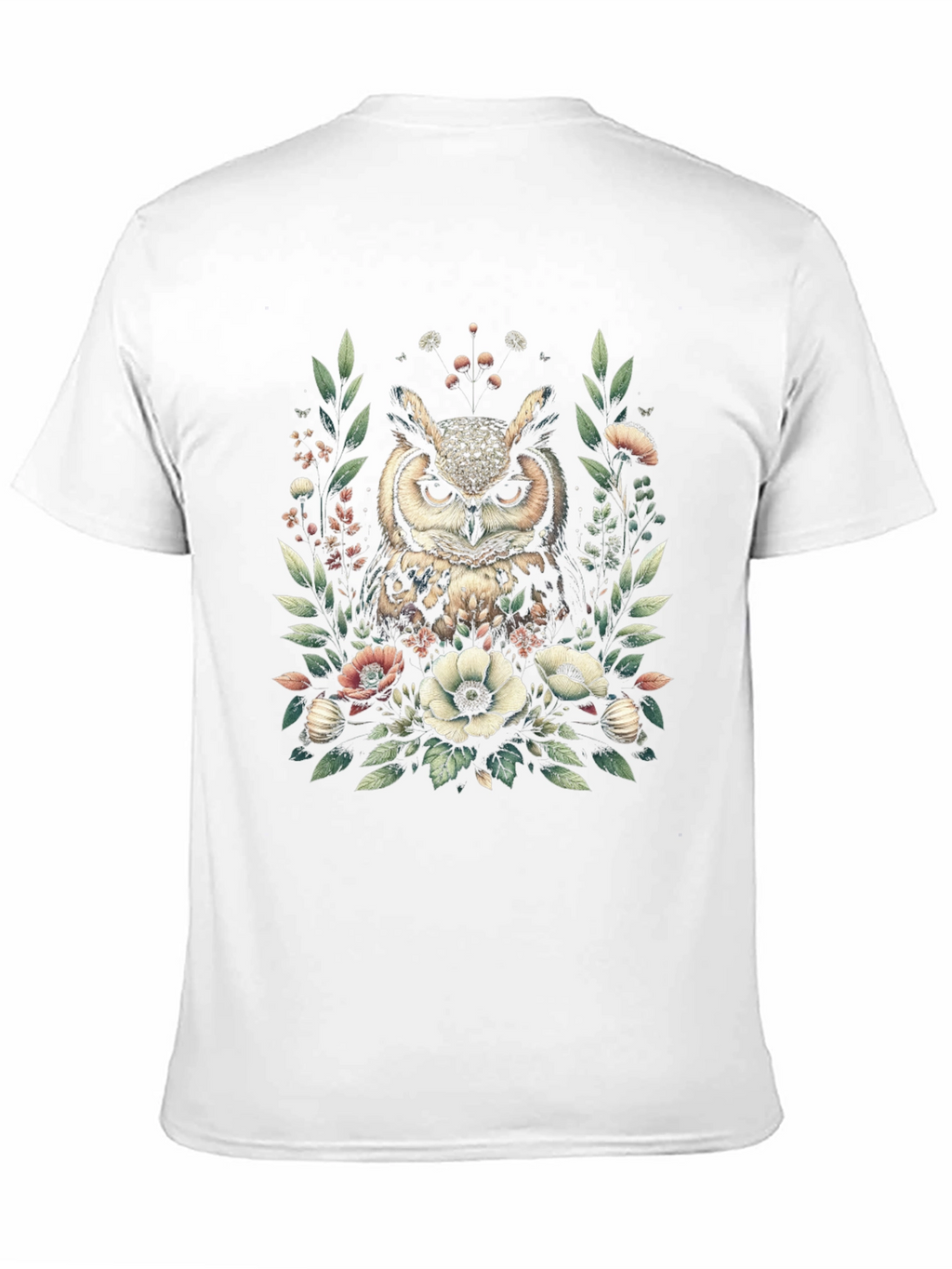 Owl and Floral Print Black T-Shirt