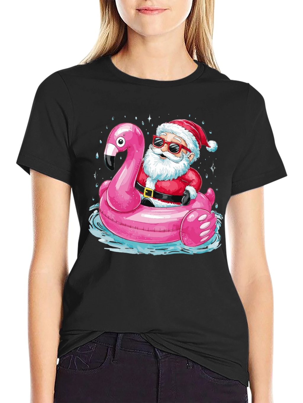 Santa Flamingo Pool Party T-Shirt