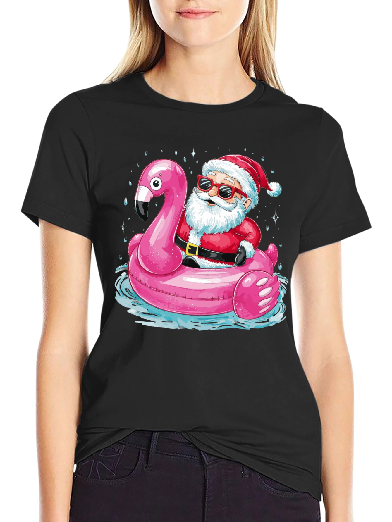 Santa Flamingo Pool Party T-Shirt