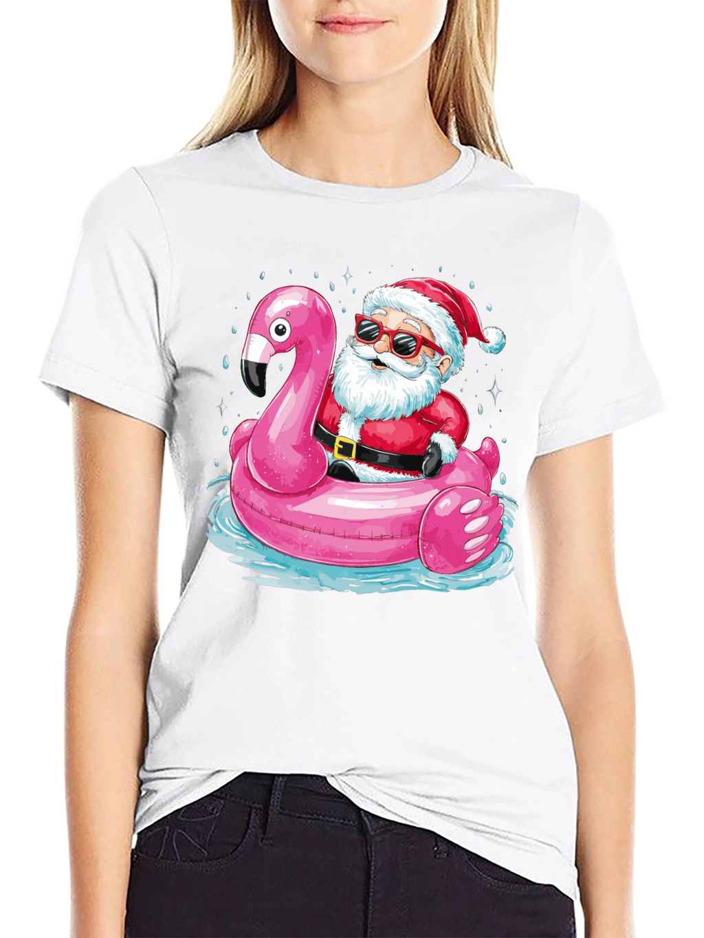 Santa Flamingo Pool Party T-Shirt