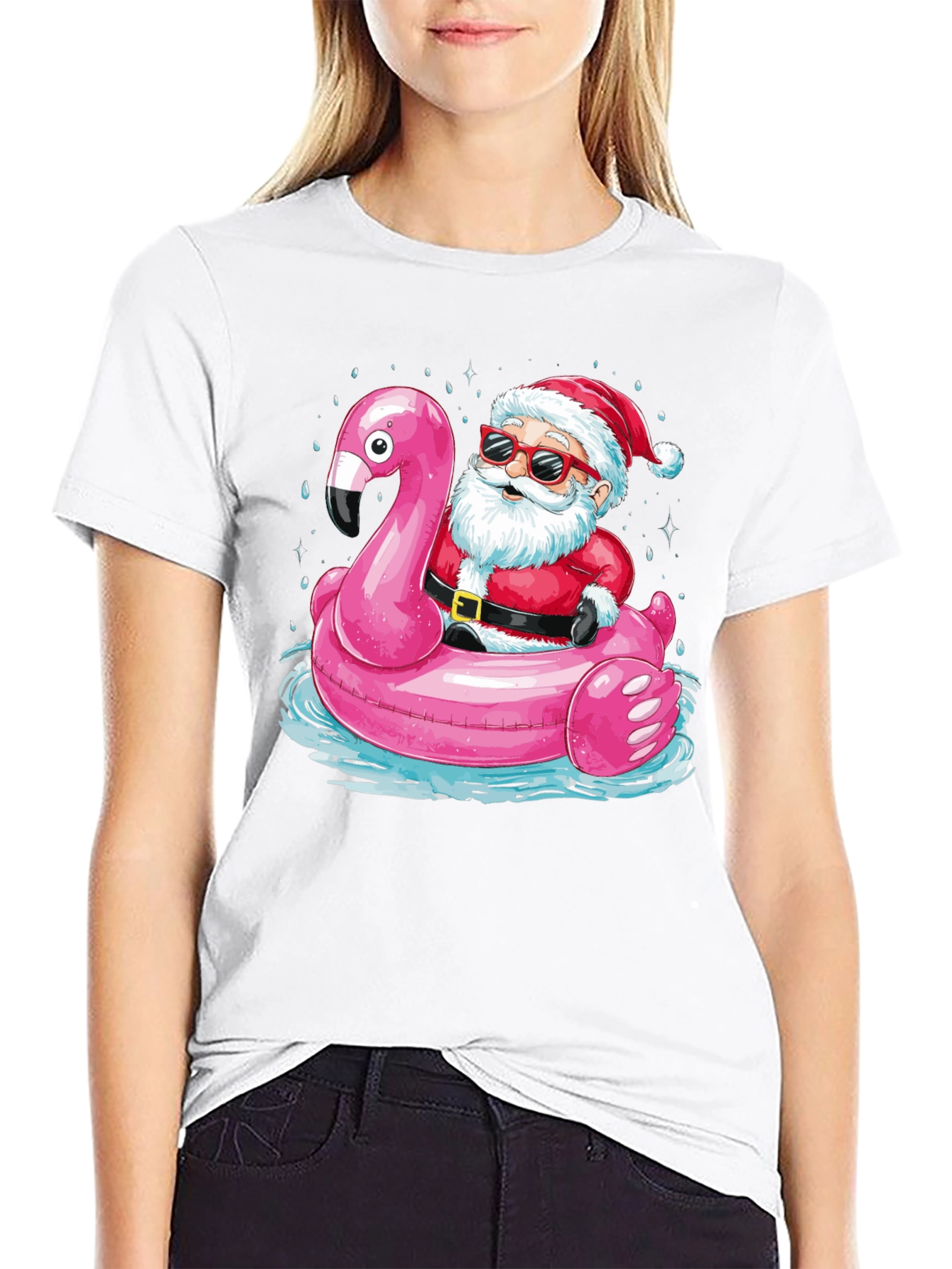 Santa Flamingo Pool Party T-Shirt