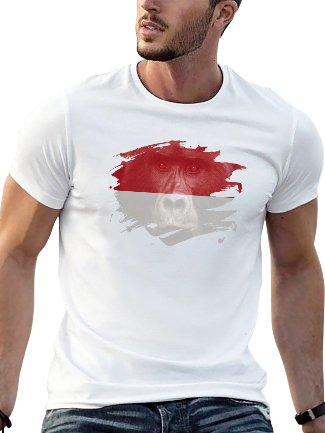 Orangutan Graphic Tee - Distressed Animal Print Shirt