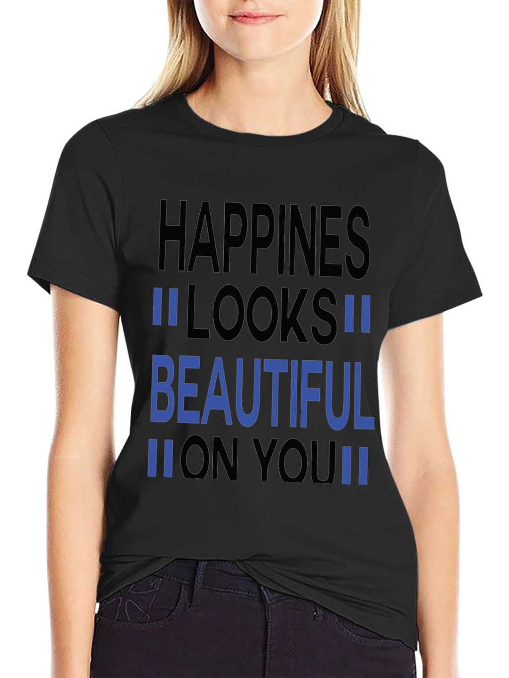 Happiness Looks Beautiful Black Graphic Tee