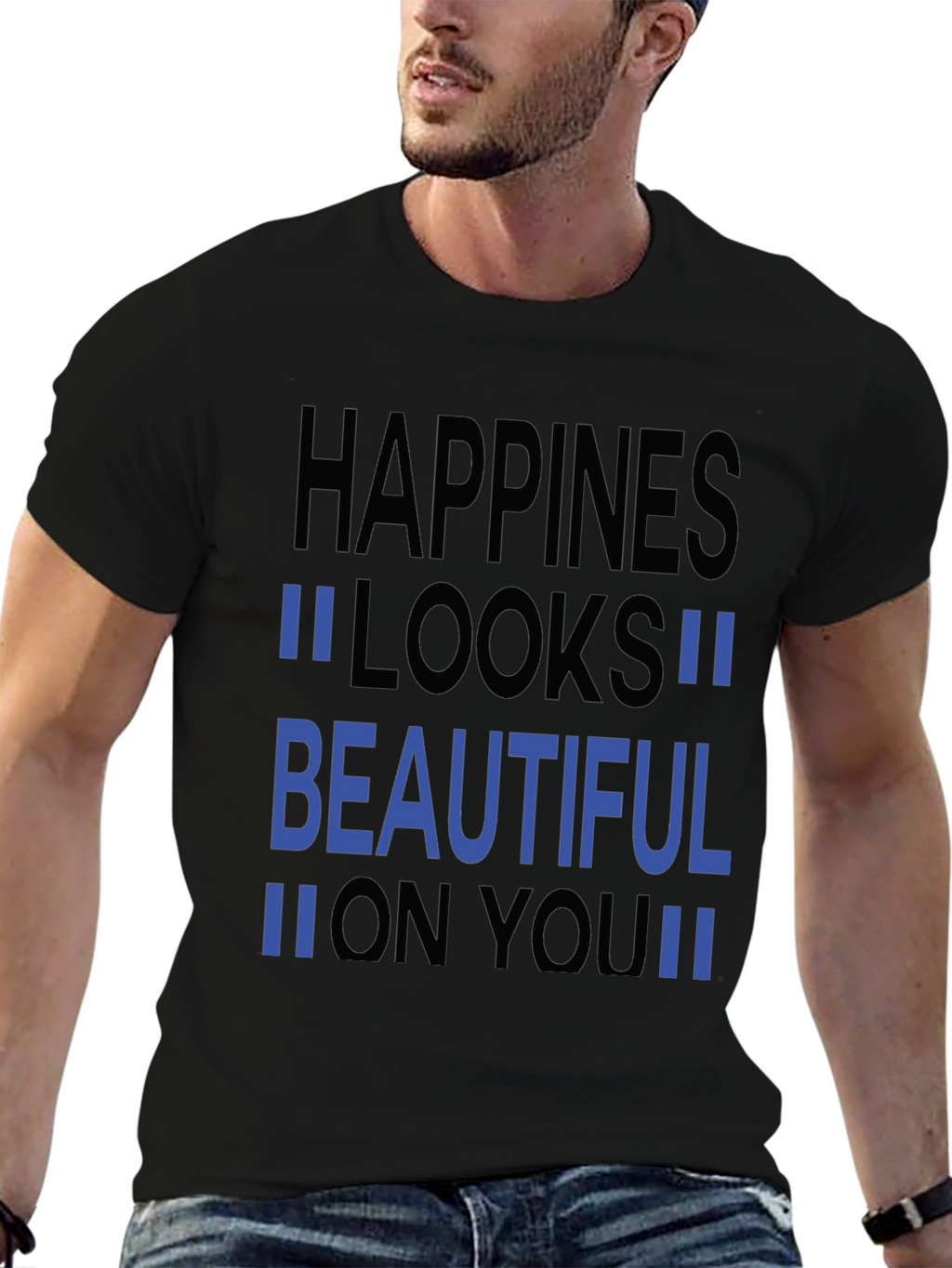 Happiness Looks Beautiful Black Graphic Tee