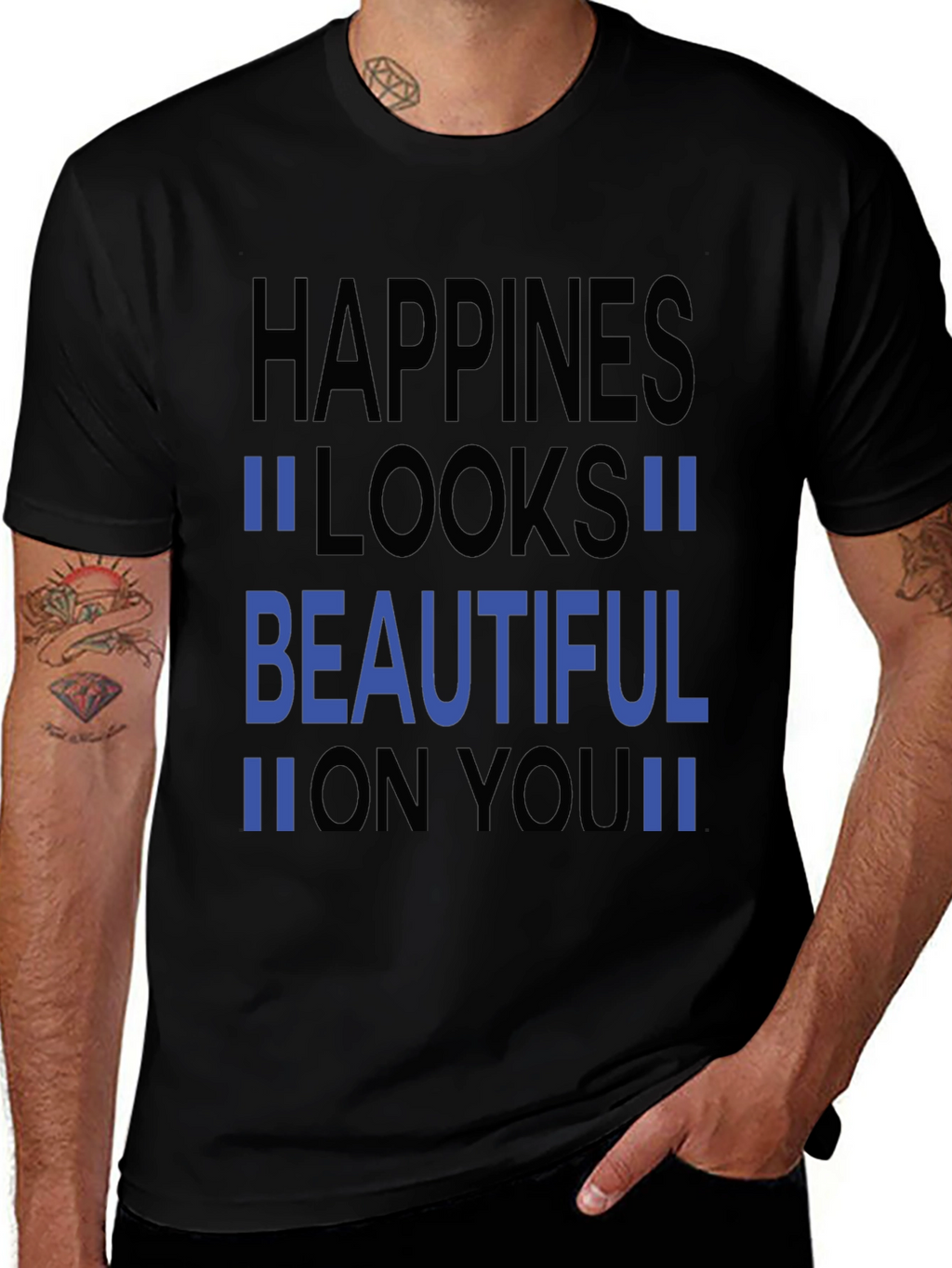 Happiness Looks Beautiful Black Graphic Tee
