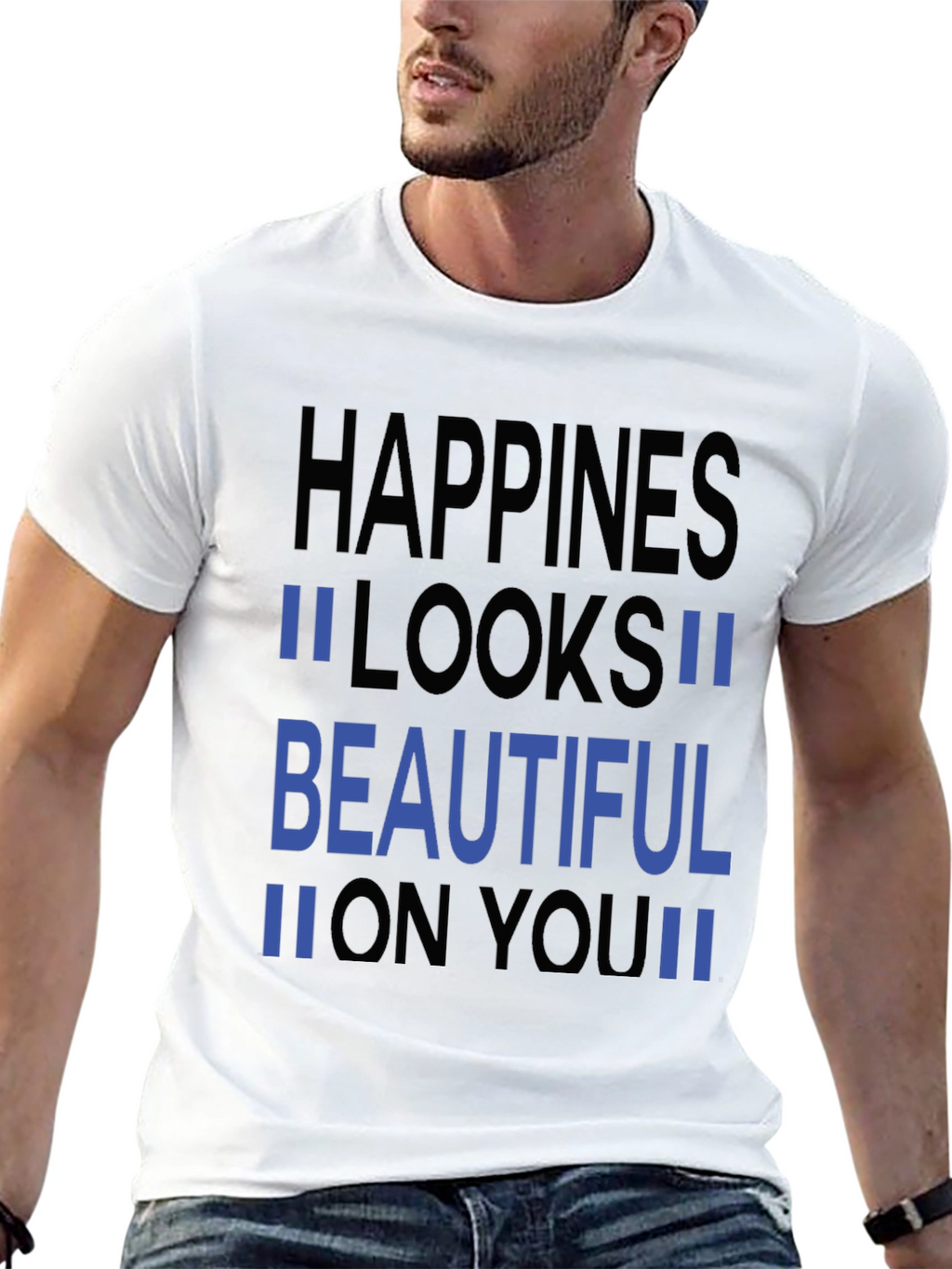 Happiness Looks Beautiful Black Graphic Tee