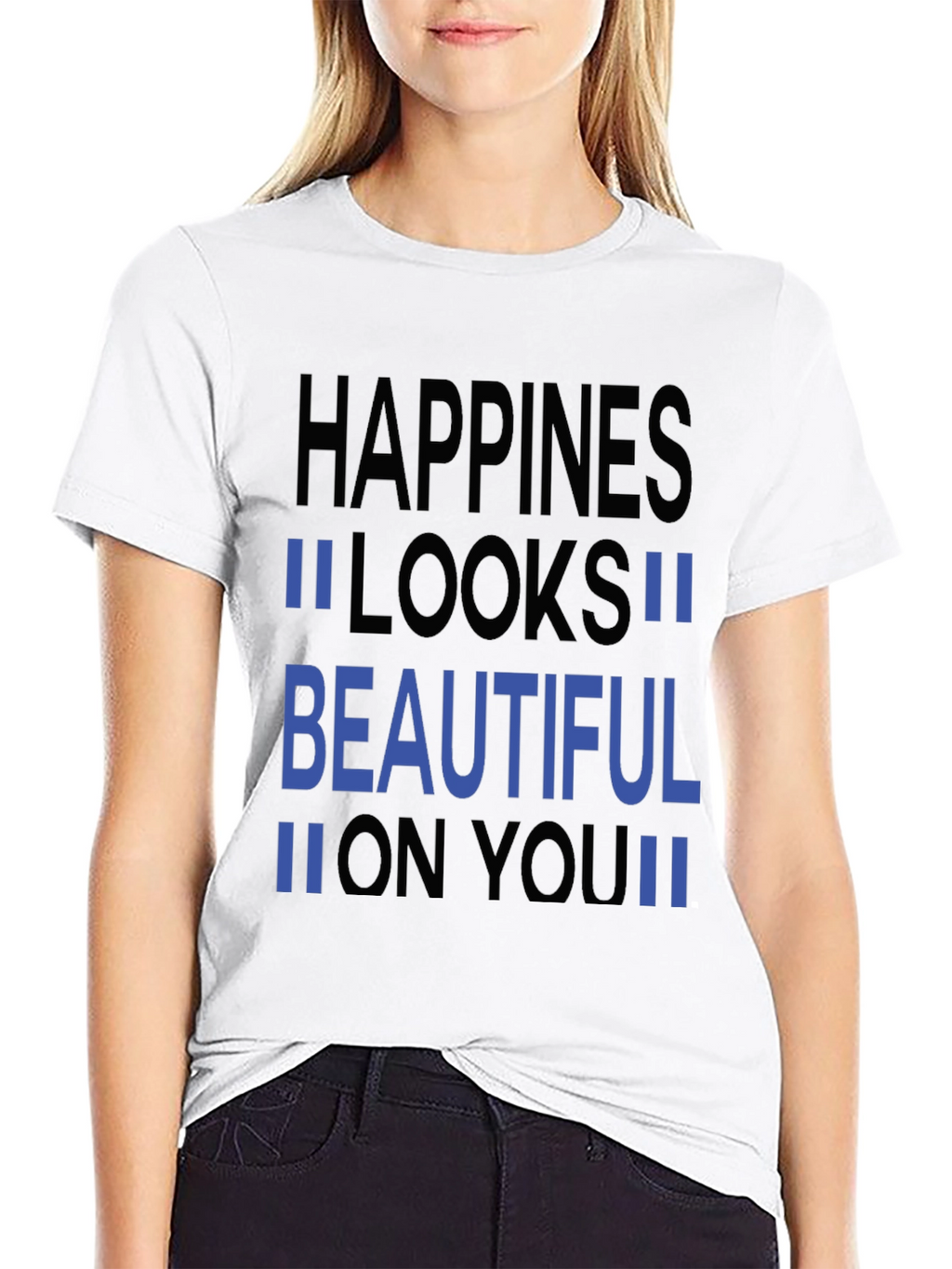 Happiness Looks Beautiful Black Graphic Tee