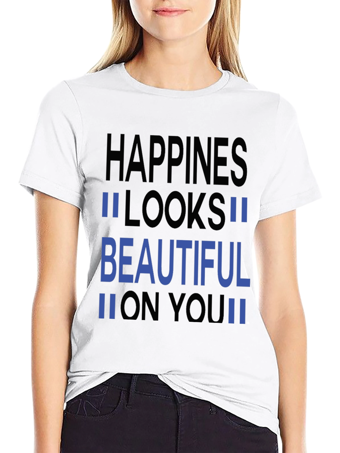 Happiness Looks Beautiful Black Graphic Tee
