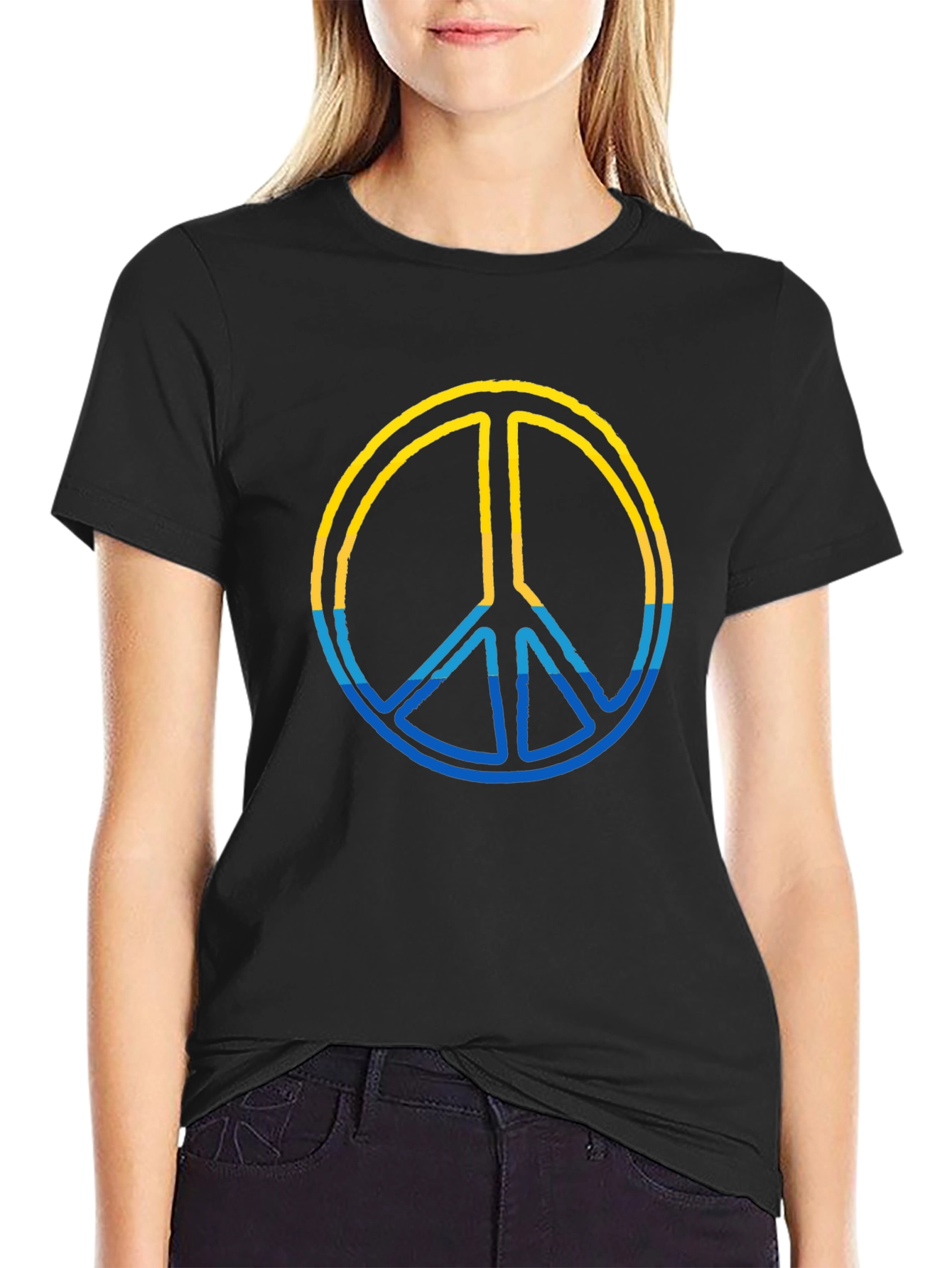 Peace Sign Ukraine Colors T-Shirt - Black