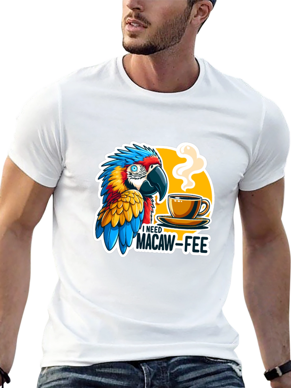Macaw-Fee T-Shirt - Parrot & Coffee Graphic Tee