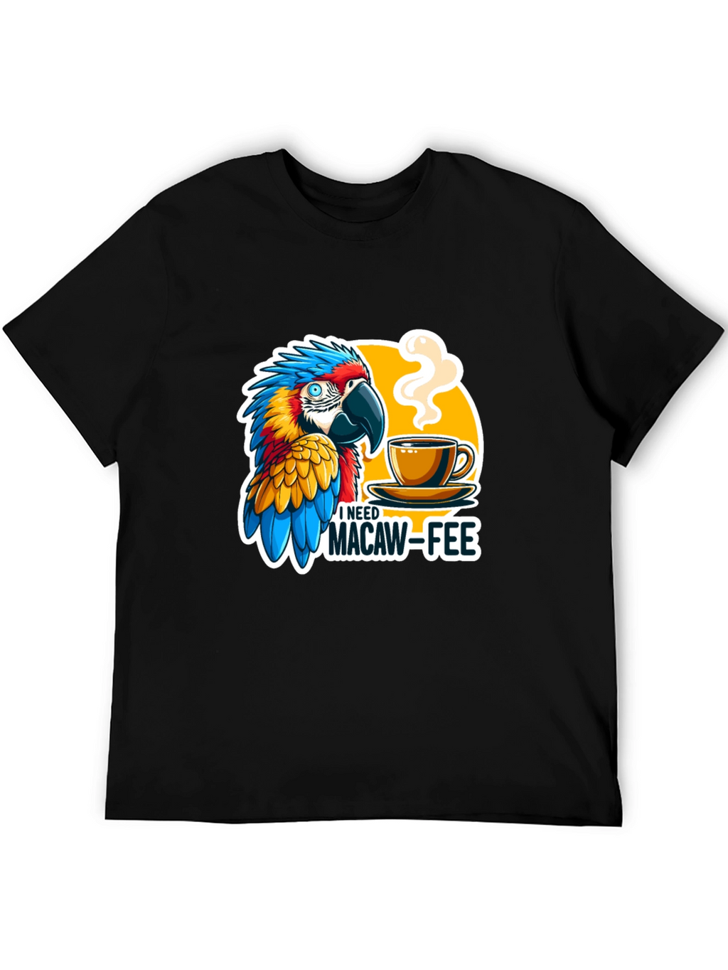 Macaw-Fee T-Shirt - Parrot & Coffee Graphic Tee