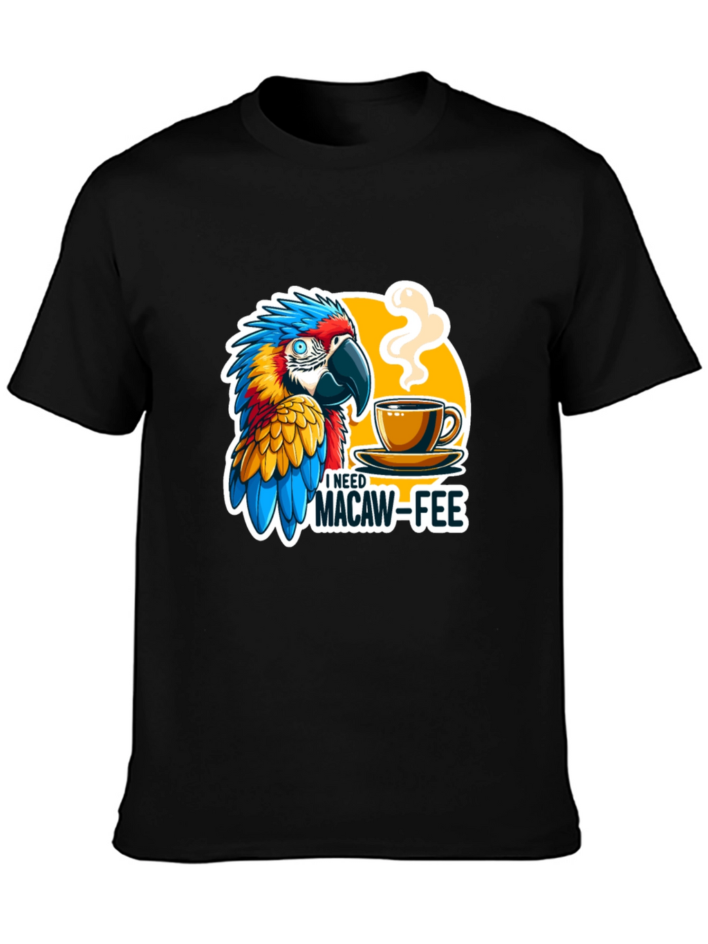 Macaw-Fee T-Shirt - Parrot & Coffee Graphic Tee
