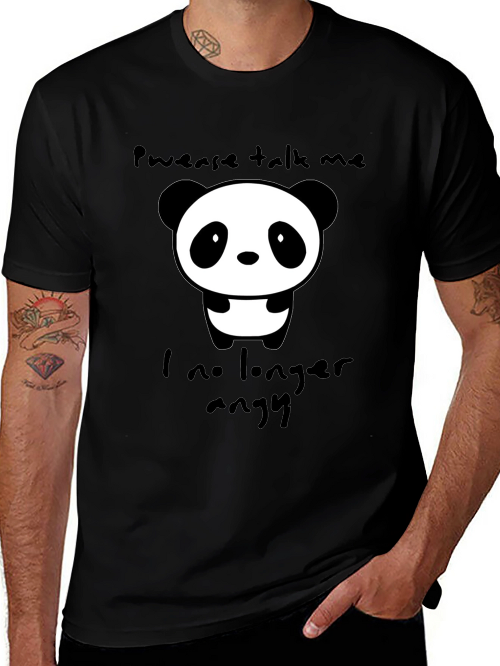 Cute Panda Graphic T-Shirt - Pwease Talk Me