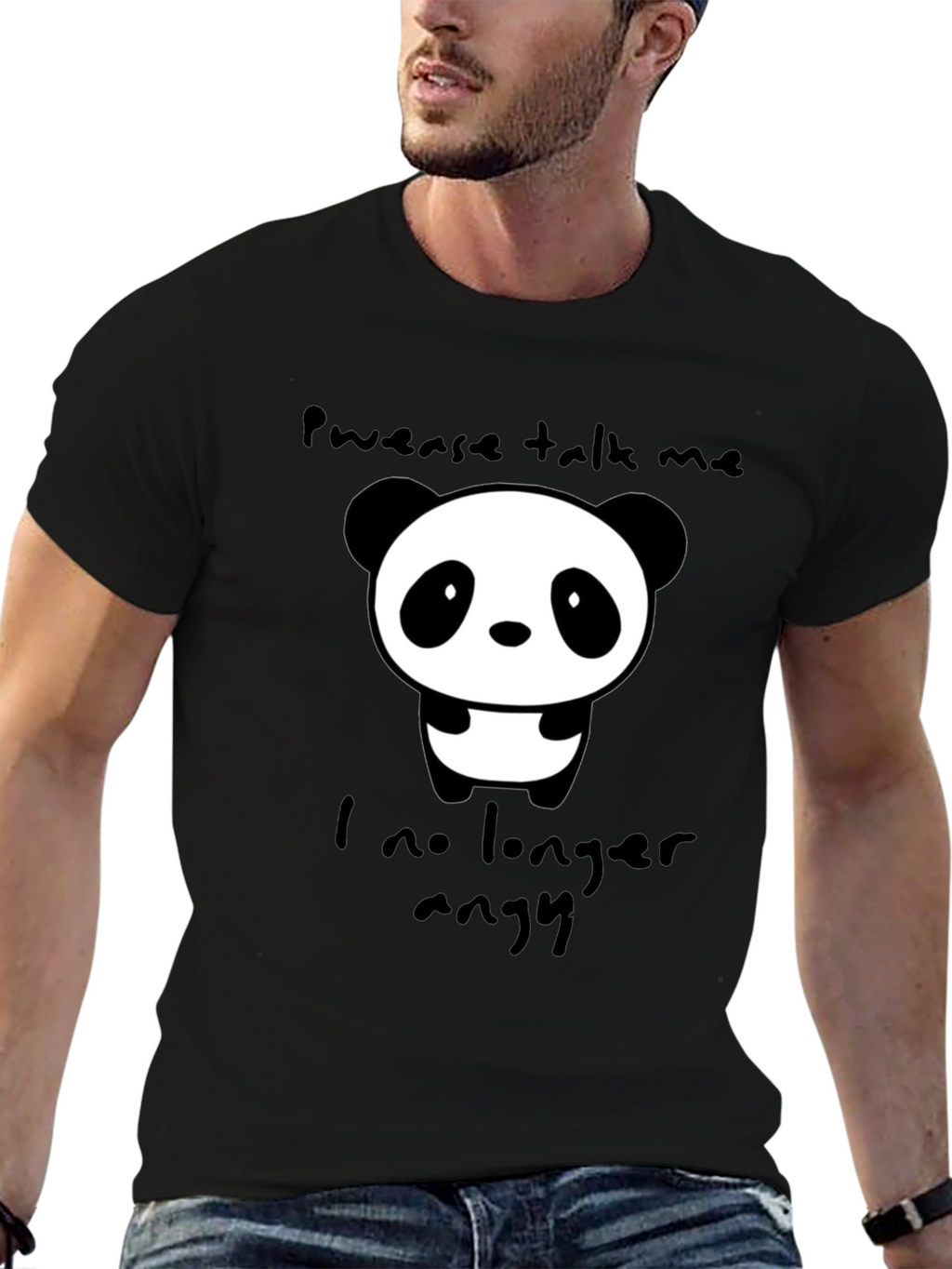 Cute Panda Graphic T-Shirt - Pwease Talk Me