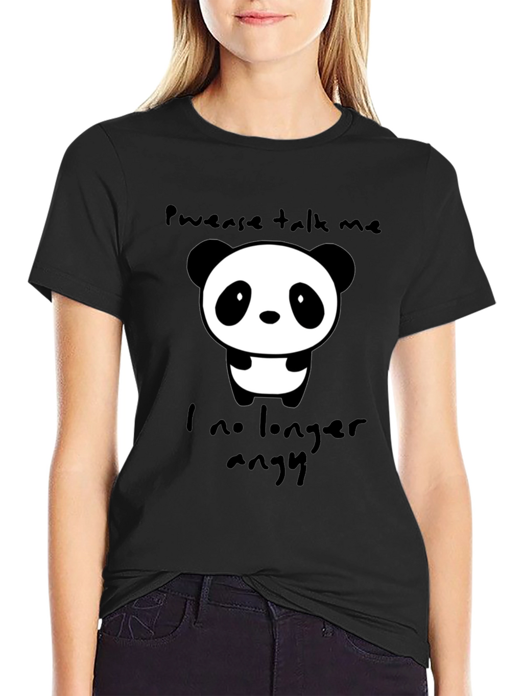 Cute Panda Graphic T-Shirt - Pwease Talk Me