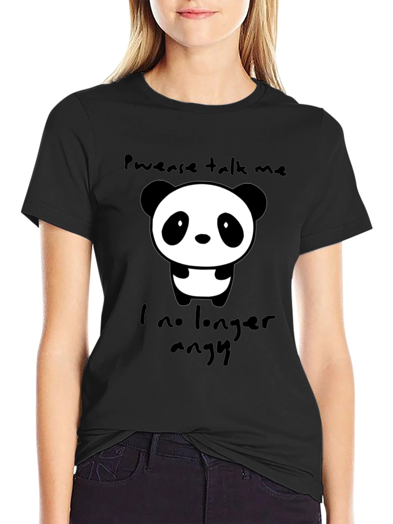 Cute Panda Graphic T-Shirt - Pwease Talk Me