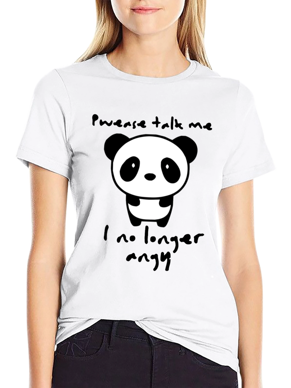 Cute Panda Graphic T-Shirt - Pwease Talk Me