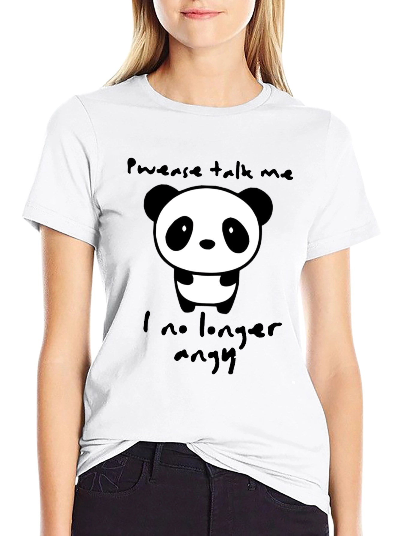 Cute Panda Graphic T-Shirt - Pwease Talk Me