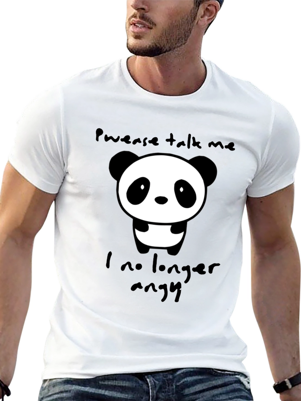 Cute Panda Graphic T-Shirt - Pwease Talk Me